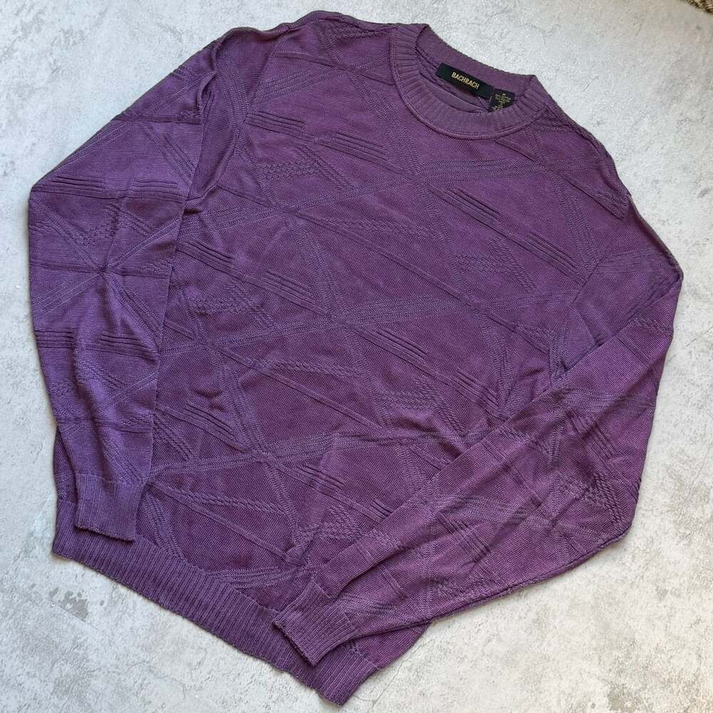 Bachrach Textured Knit Sweater Size M Purple Cotton Rayon Crewneck